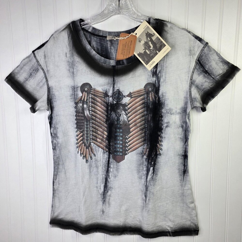 Delila Graphic Tee Shirt Womens XL Western Boho Grunge Industrial Biker Top NEW